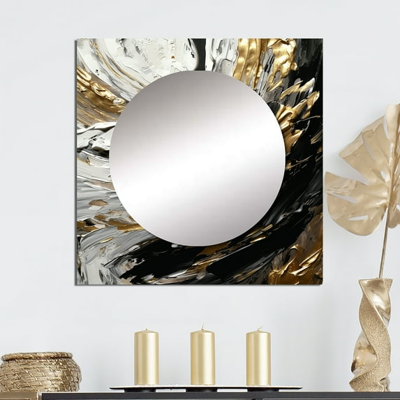 Designart "Upcoming Bliss Intense Textured Gilt and Black II" Abstract Painting Square Mirror For Wall Decor - Large Gold Square Mirror Printed Wall Decor - Modern Square Living Room Mirror