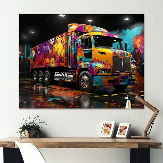 Designart "Urban Art Semi Truck" Truck Canvas Art Print