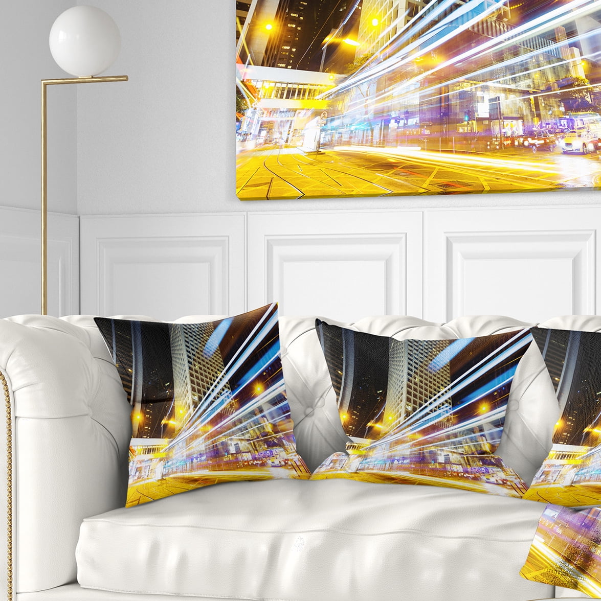 Designart Urban City Traffic Trails - Cityscape Digital Throw Pillow - 16x16