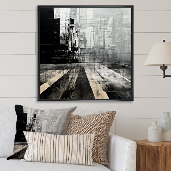Designart "Urban Contrast Expressions" Road Floater Framed Canvas Prints