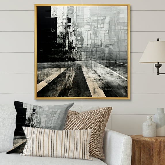Designart "Urban Contrast Expressions" Road Floater Framed Canvas Prints