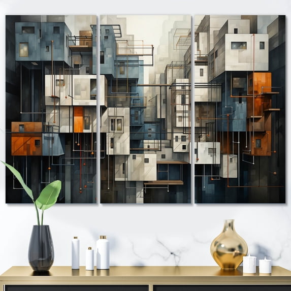 Designart "Urban Geometry Hardedge Art wall art III" Modern Wall Art Prints Set