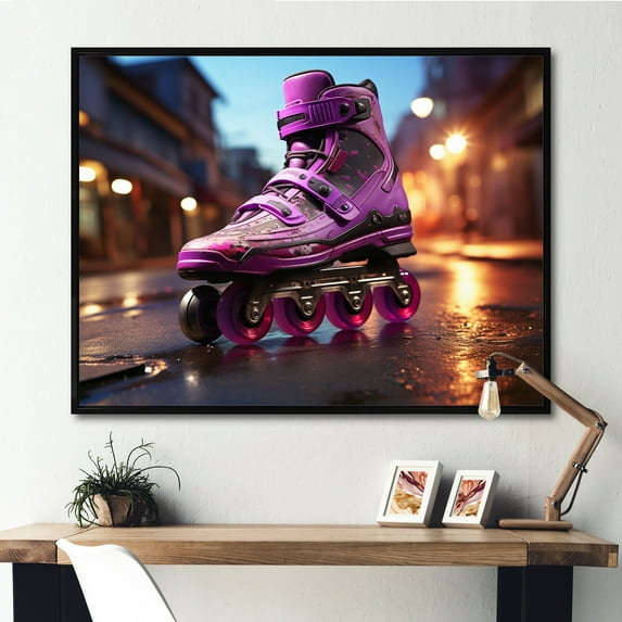 Designart "Urban Glide Rollerblading/Rollerskating Adventure" Sports Floater Framed Canvas Print
