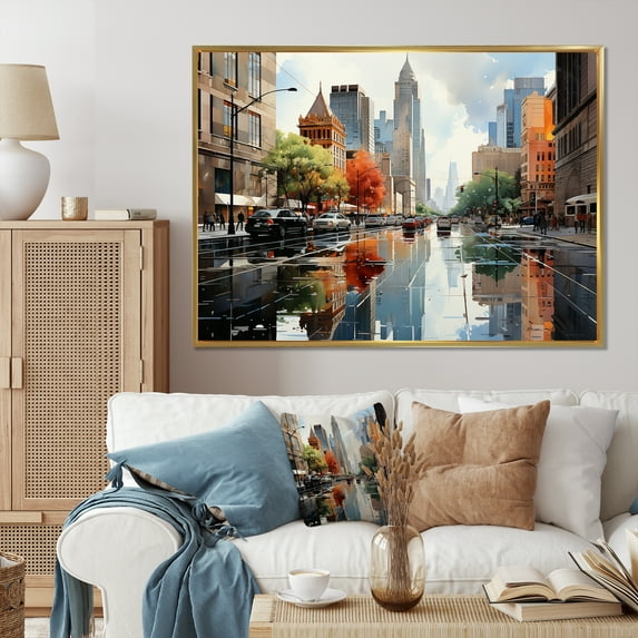 Designart "Urban Heights with Skyscrapers IV" Cityscapes Floater Framed Canvas Art Print