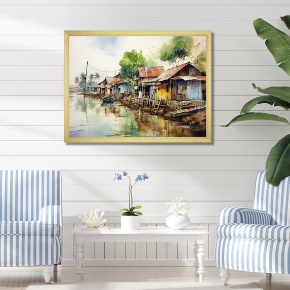 Designart "Urban Impressions in Indonesia I" Landscapes Framed Wall Art Decor - Traditional Green Indonesia Entryway Framed Wall Art