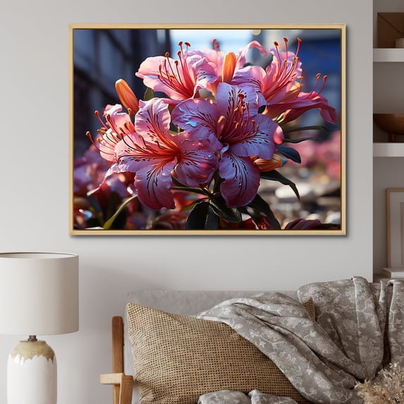Designart "Urban Oasis In Graffiti Rhododendron I" Rhododendron Floater Framed Wall Decor