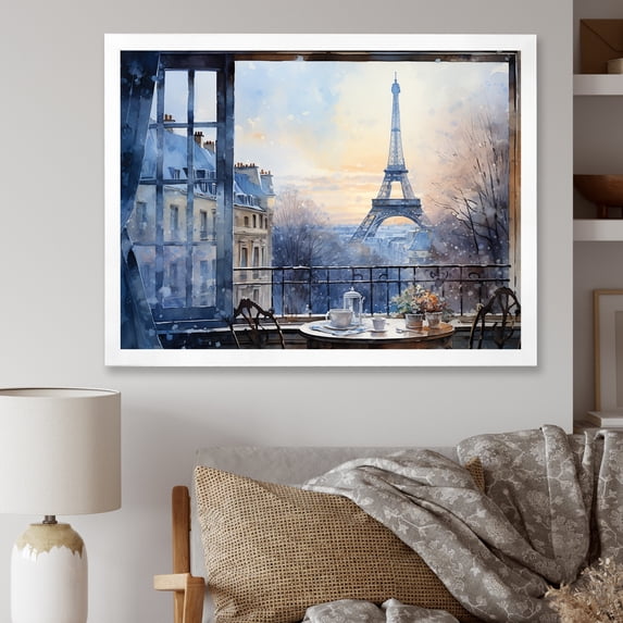 Designart "Urban Parisian Street in Grey Tones II" Cityscapes Framed Wall Art Decor - Industrial Grey Paris Living Room Framed Canvas Art