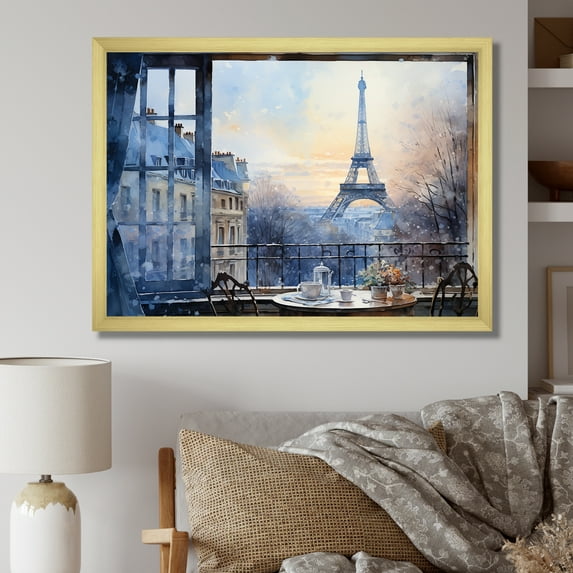 Designart "Urban Parisian Street in Grey Tones II" Cityscapes Framed Wall Art Decor - Industrial Grey Paris Living Room Framed Canvas Art