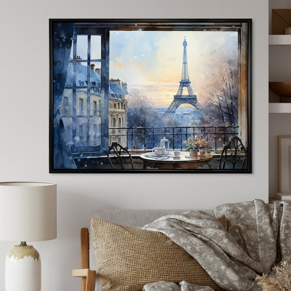 Designart "Urban Parisian Street in Grey Tones II" Cityscapes Framed Wall Art - Industrial Grey Paris Living Room Framed Canvas Art