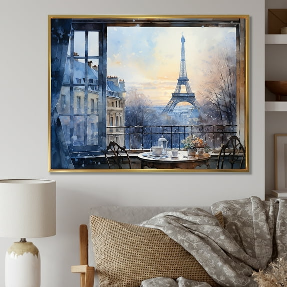 Designart "Urban Parisian Street in Grey Tones II" Cityscapes Framed Wall Art - Industrial Grey Paris Living Room Framed Canvas Art
