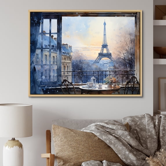 Designart "Urban Parisian Street in Grey Tones II" Cityscapes Framed Wall Art - Industrial Grey Paris Living Room Framed Canvas Art