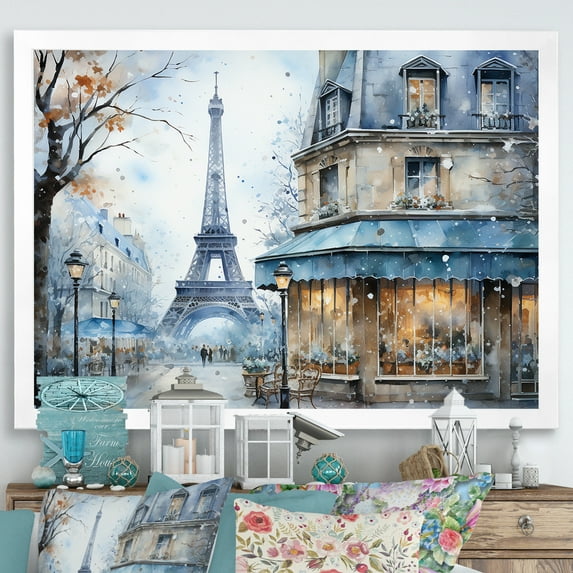 Designart "Urban Parisian Street in Grey Tones IV" Cityscapes Framed Wall Art Decor - Industrial Grey Paris Entryway Framed Wall Art