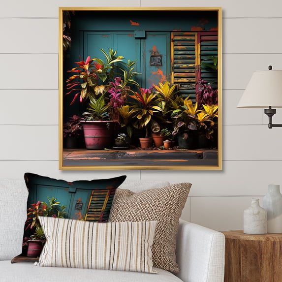 Designart "Urban Poetry In Graffiti Greenery III" Plants Floater Framed Wall Art Living Room