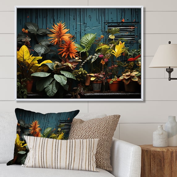 Designart "Urban Poetry In Graffiti Greenery" Plants Floater Framed Wall Decor