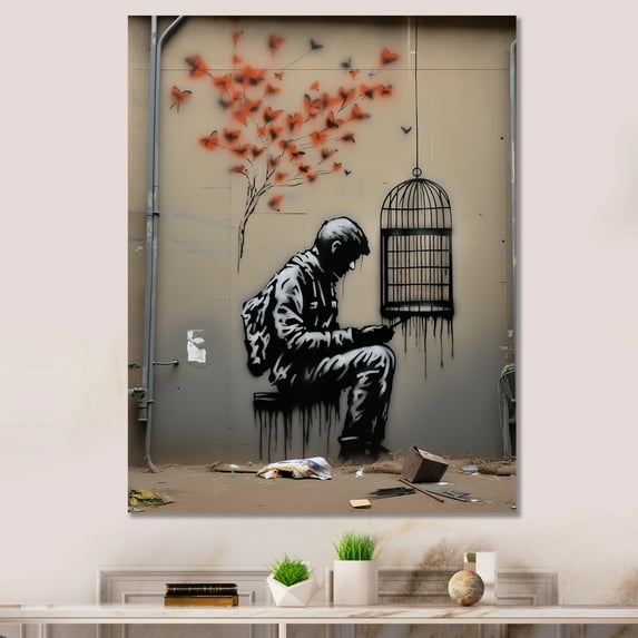 Designart "Urban Solitude Black Pop Street Art III" Fashion Canvas Wall Art - Glam Black Pop Art Entryway Wall Art Print