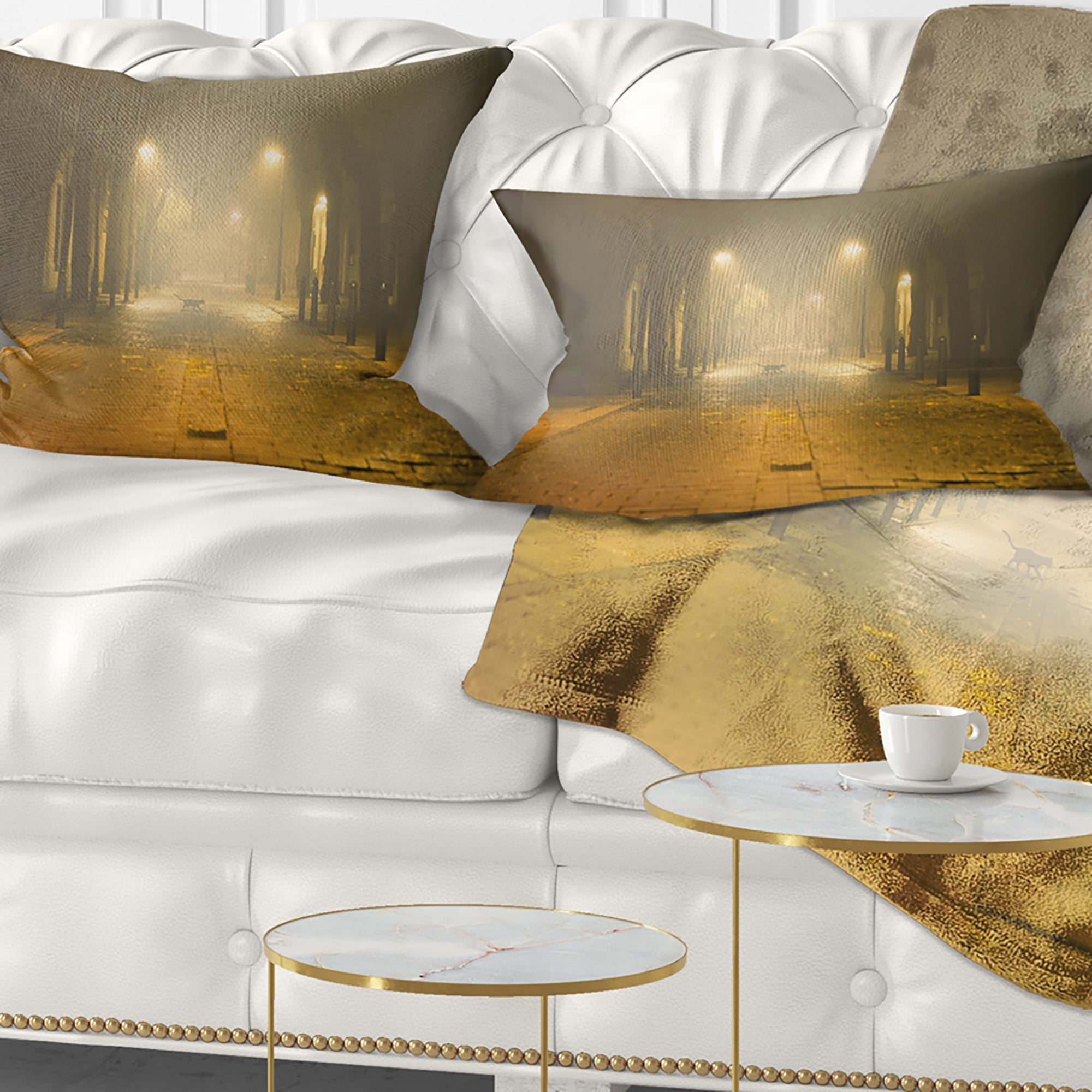 Designart Urban Street at Night - Landscape Photo Throw Pillow - 12x20
