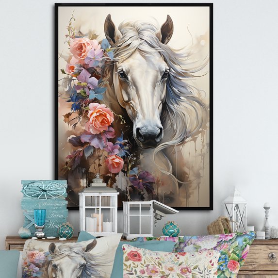 Designart "Urban Trot In Graffiti Majesty I" Animals Horse Floater Framed Canvas Wall Art