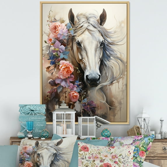 Designart "Urban Trot In Graffiti Majesty I" Animals Horse Floater Framed Canvas Wall Art