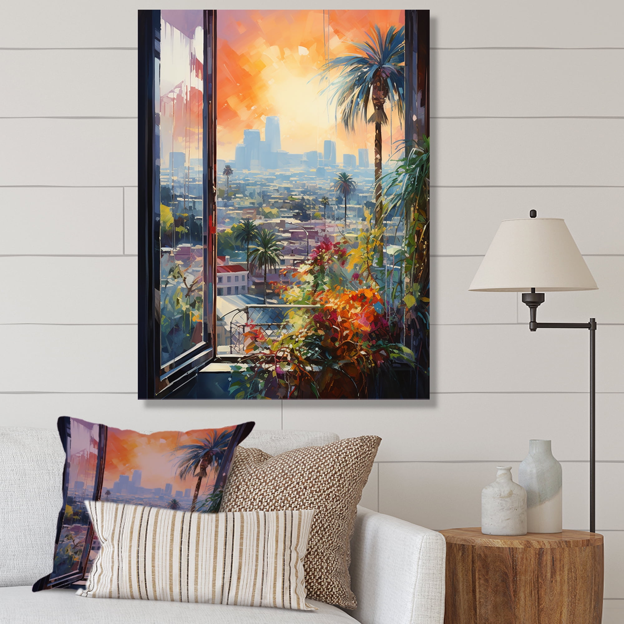 Urban View Los Angeles Window Yellow and Green Canvas Art
