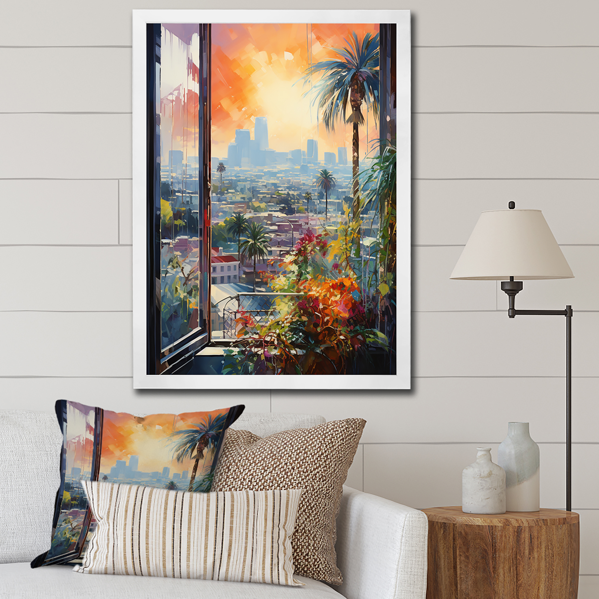 Designart "Urban View through Los Angeles Window I" Floral Framed Wall