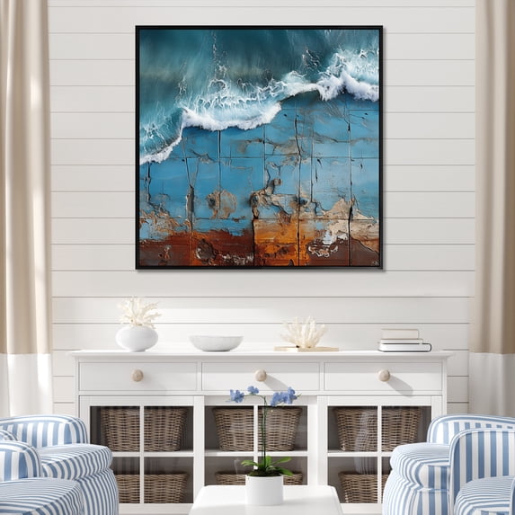 Designart "Urban Waterscapes With A Beach Pier" Ocean Floater Framed Canvas Art Print