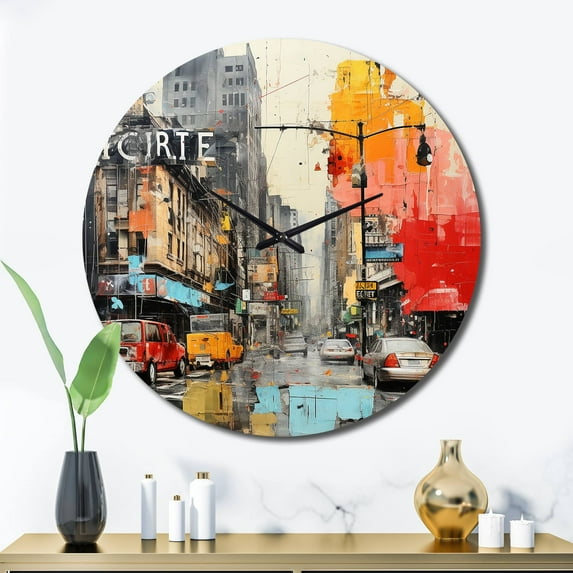 Designart "Urban composition II" Abstract Collages Oversized Wall Clock