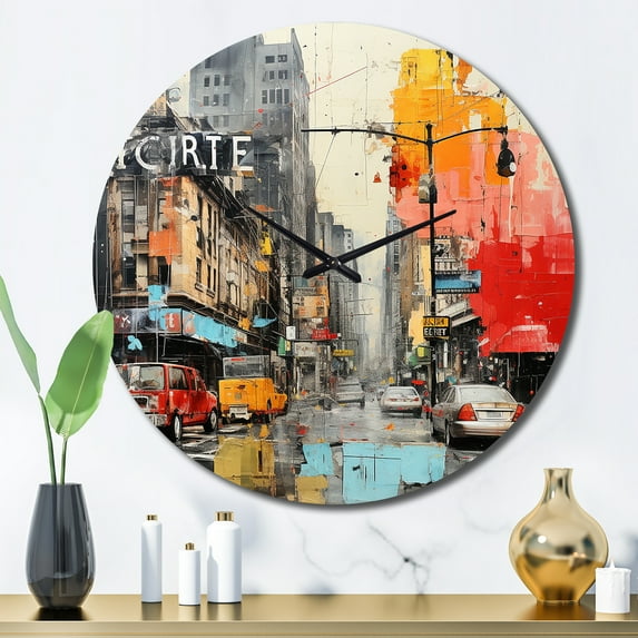 Designart "Urban composition II" Abstract Collages Oversized Wall Clock