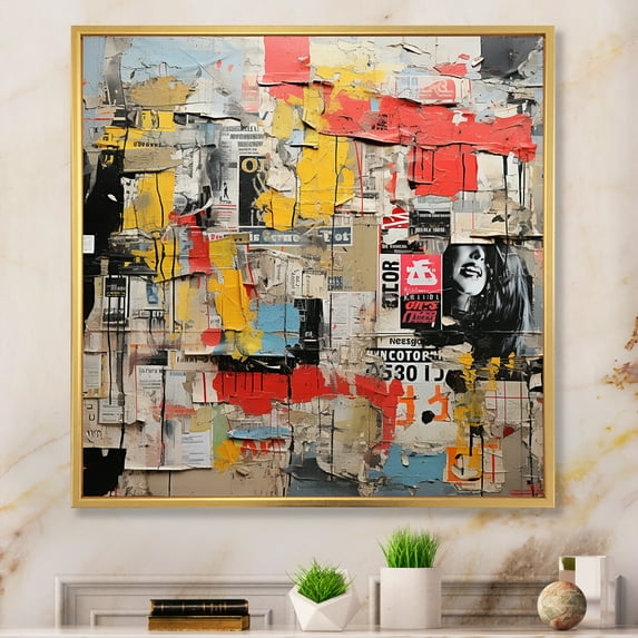 Designart "Urban composition III" Abstract Collages Floater Framed Canvas Print