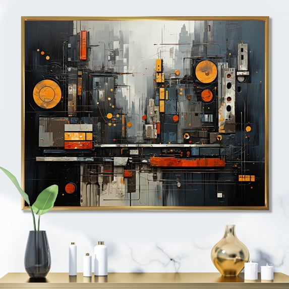 Designart "Urban flow" Abstract Collages Floater Framed Canvas Wall Art