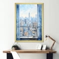 thumbnail image 1 of Designart "Urbanscape View of Vintage NYC from Window II" Cityscapes Framed Wall Art - Industrial Blue New York City Living Room Framed Canvas Art, 1 of 6