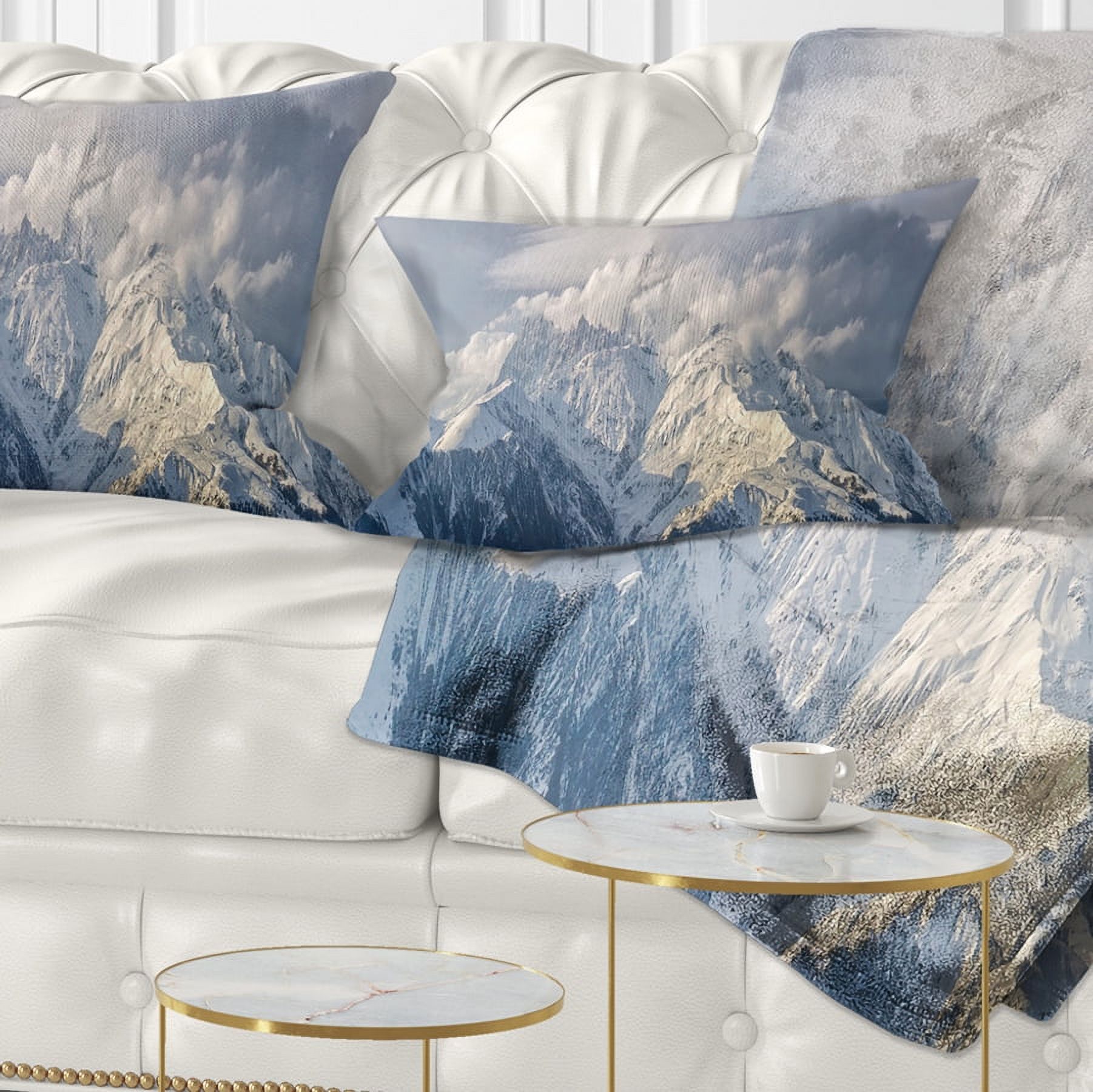 Designart Ushba Peak in Clouds - Landscape Photography Throw Pillow - 12x20