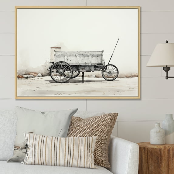 Designart "Utility Carriage Cart In Minimalist Style" Old American Cart Floater Framed Canvas Art Print