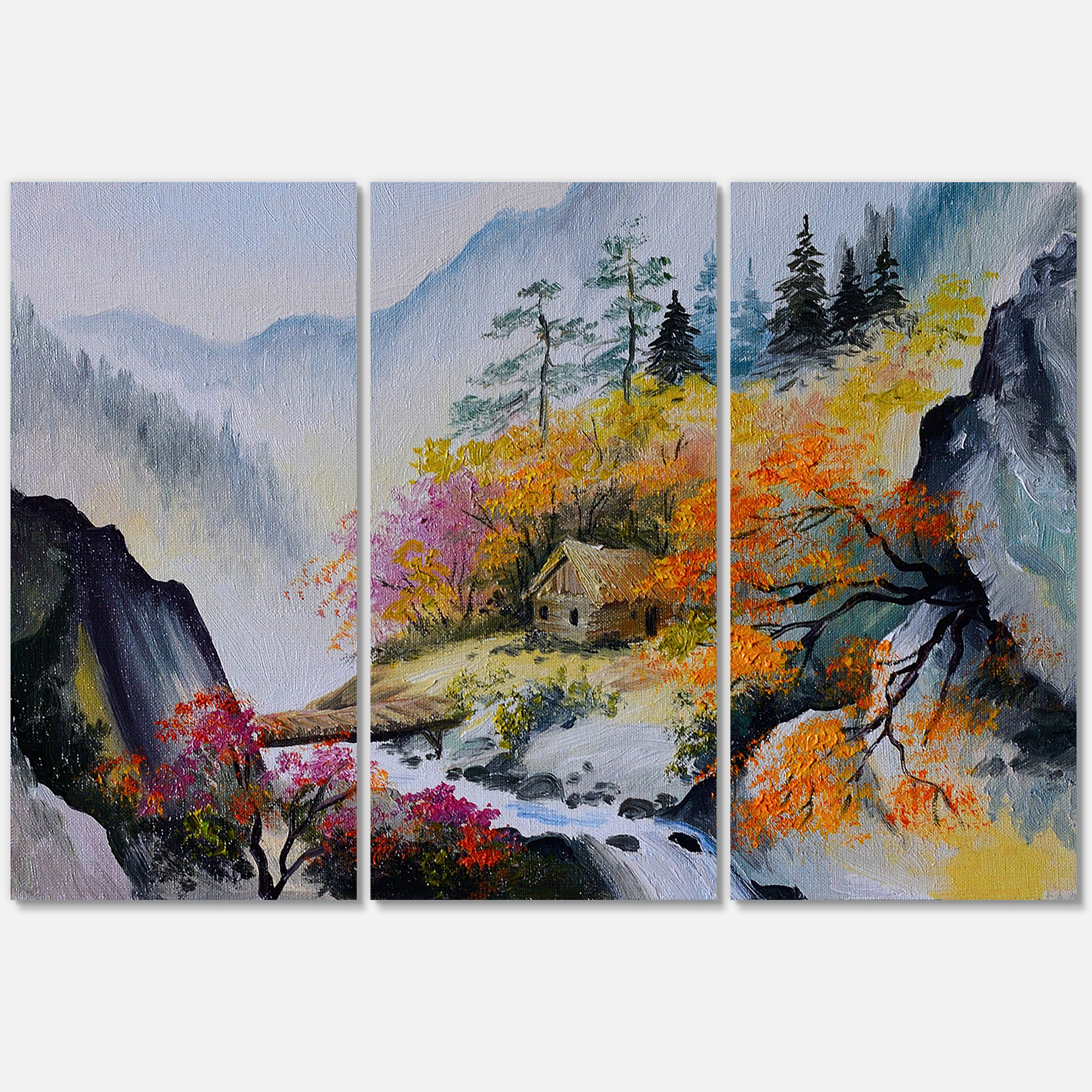 Designart ' VIbrant Mountain Landscape With Little House ' Traditional Canvas Wall Art Print