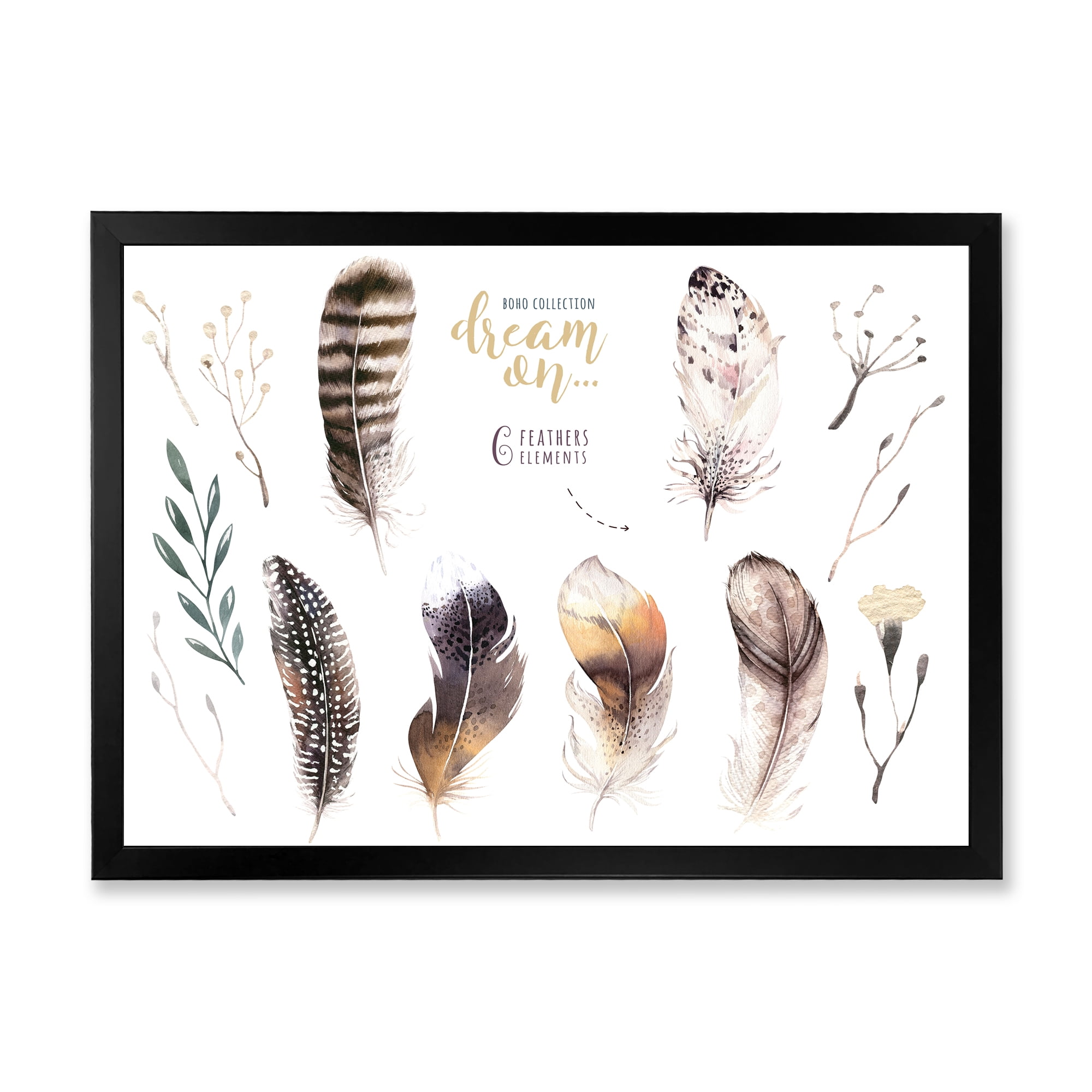 Designart 'VIbrant Orange Boho Feathers' Bohemian & Eclectic Framed Art Print