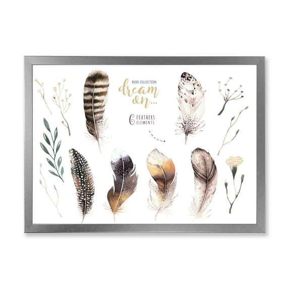 Designart 'VIbrant Orange Boho Feathers' Bohemian & Eclectic Framed Art Print