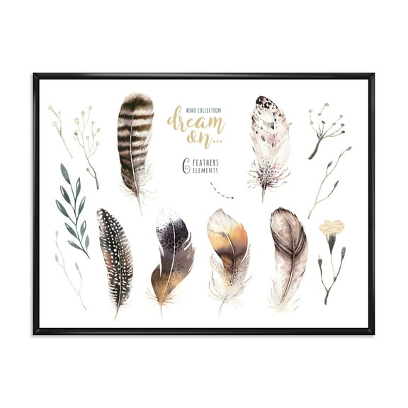 Designart 'VIbrant Orange Boho Feathers' Bohemian & Eclectic Framed Canvas Wall Art Print