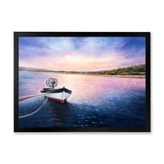 Designart VIbrant Sunset Over Fishing Boat By The Shore Lake House Framed Art Print