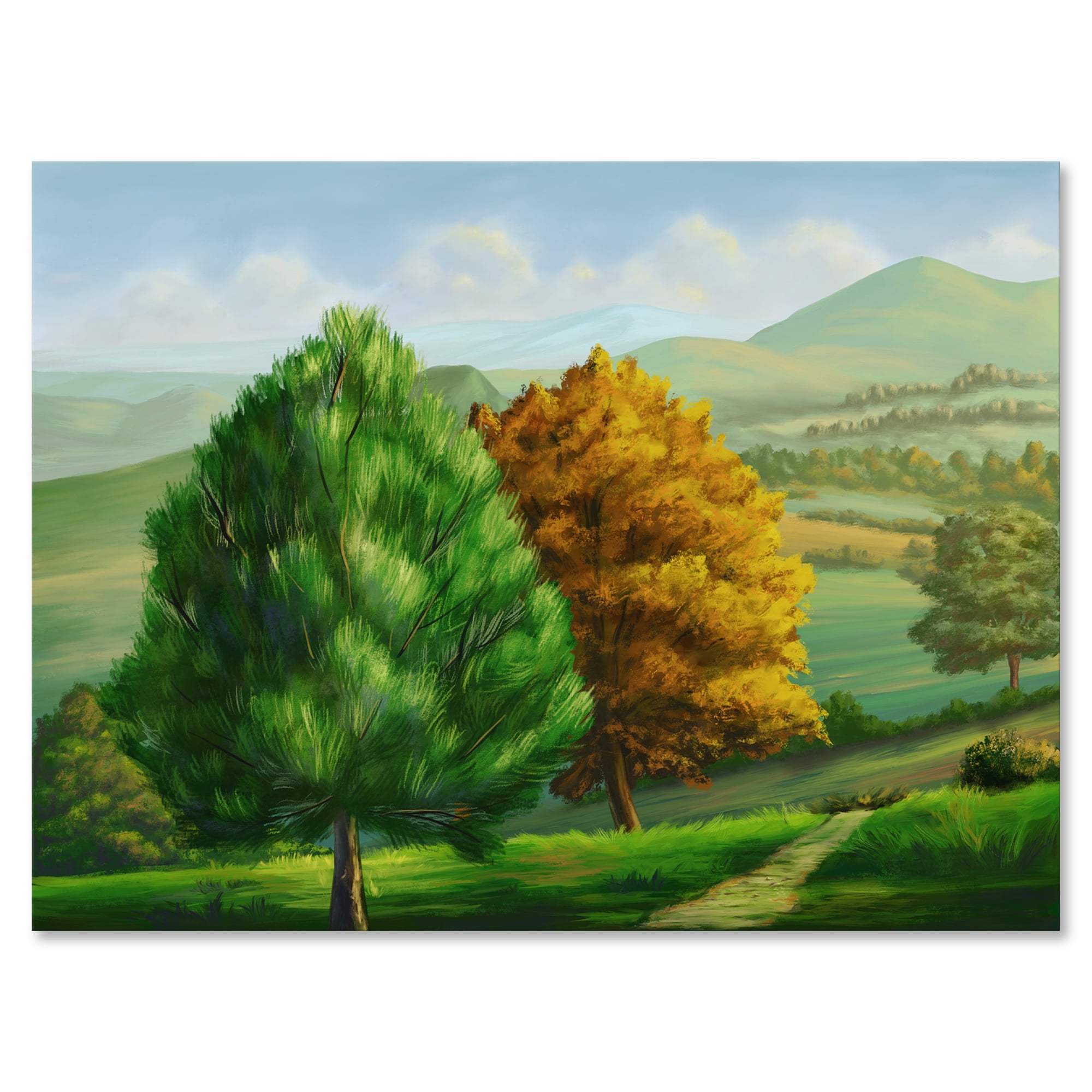 Designart ' VIbrant Trees With Country Scenery ' Traditional Canvas Wall Art Print