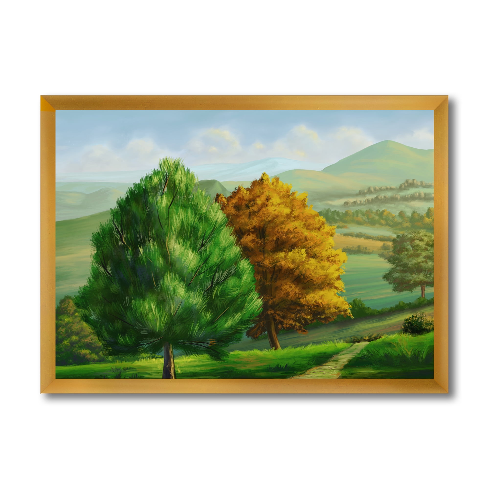Designart 'VIbrant Trees With Country Scenery' Traditional Framed Art Print