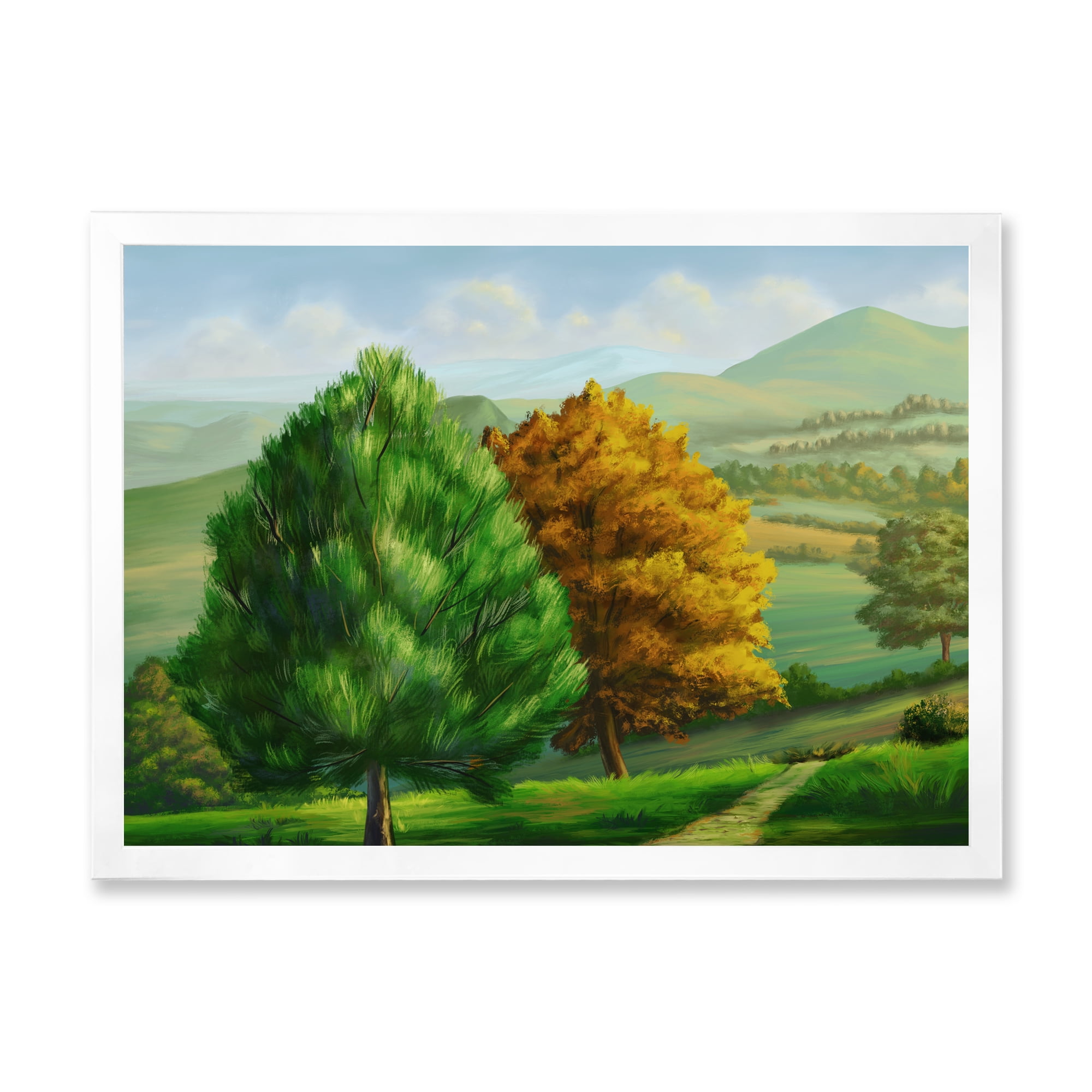 Designart 'VIbrant Trees With Country Scenery' Traditional Framed Art Print