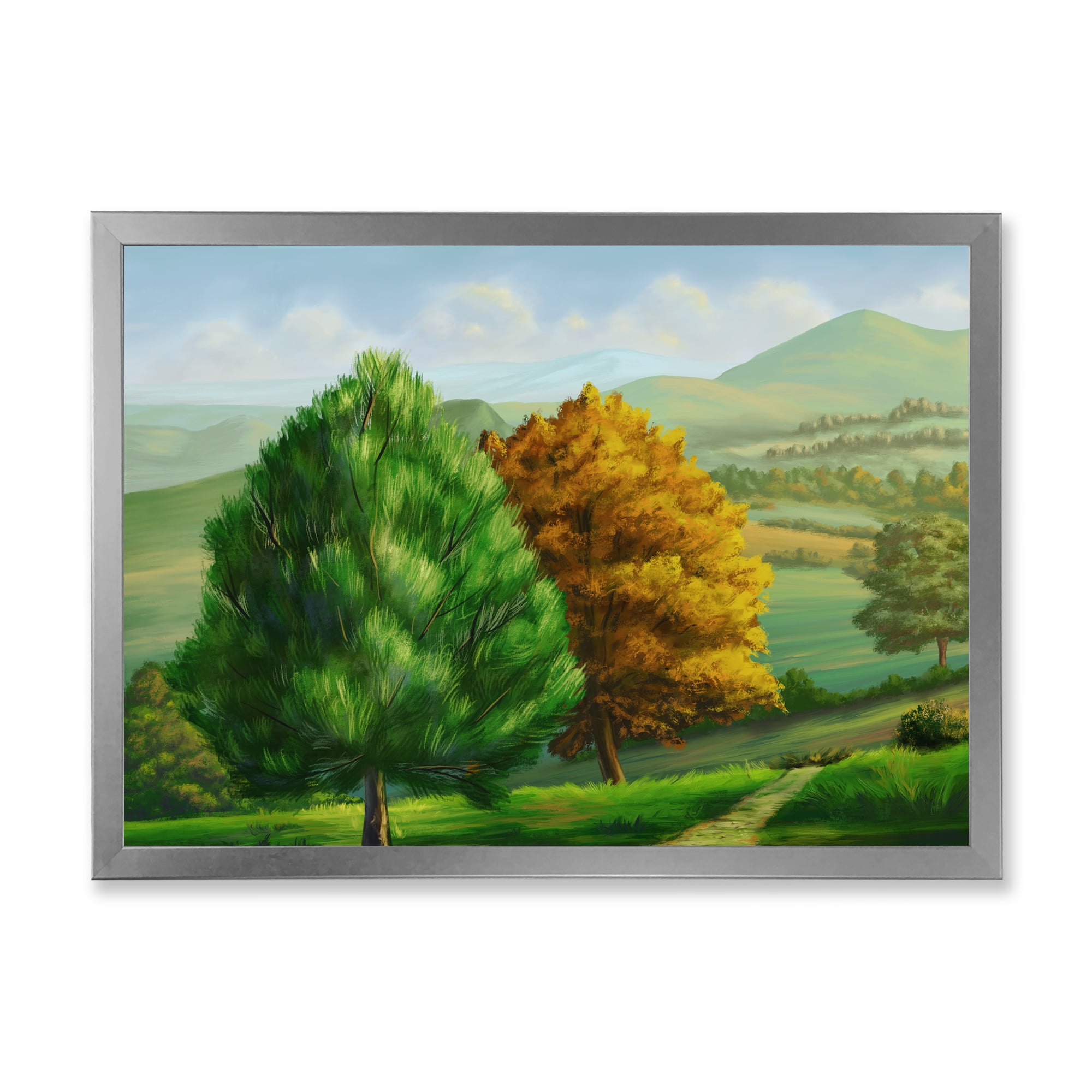 Designart 'VIbrant Trees With Country Scenery' Traditional Framed Art Print