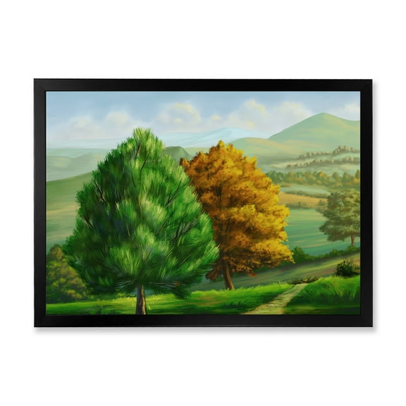 Designart 'VIbrant Trees With Country Scenery' Traditional Framed Art Print