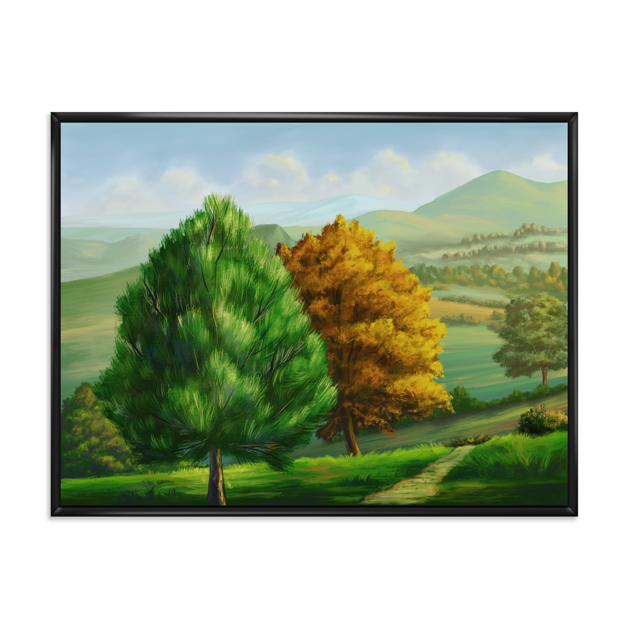 Designart 'VIbrant Trees With Country Scenery' Traditional Framed Canvas Wall Art Print