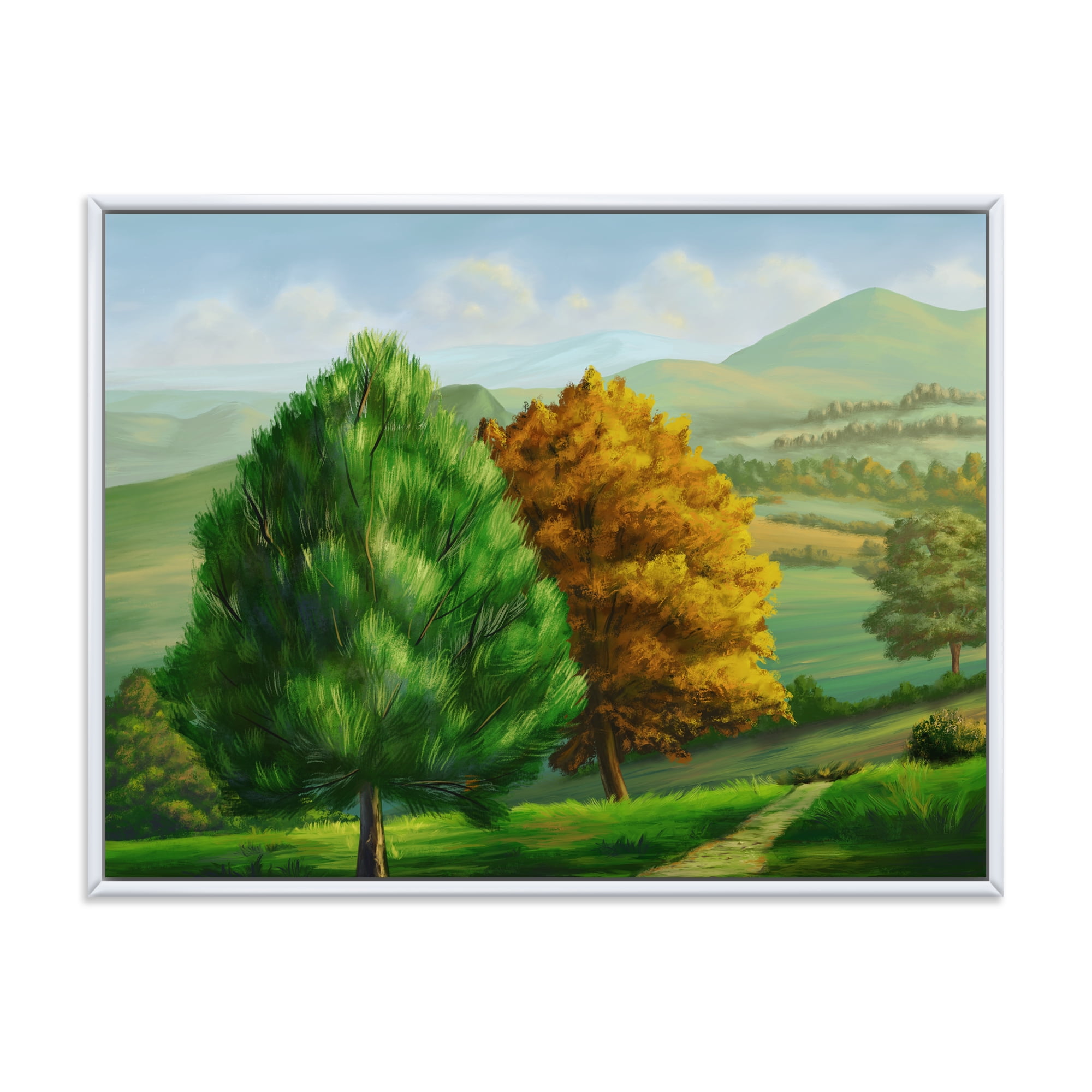Designart 'VIbrant Trees With Country Scenery' Traditional Framed Canvas Wall Art Print