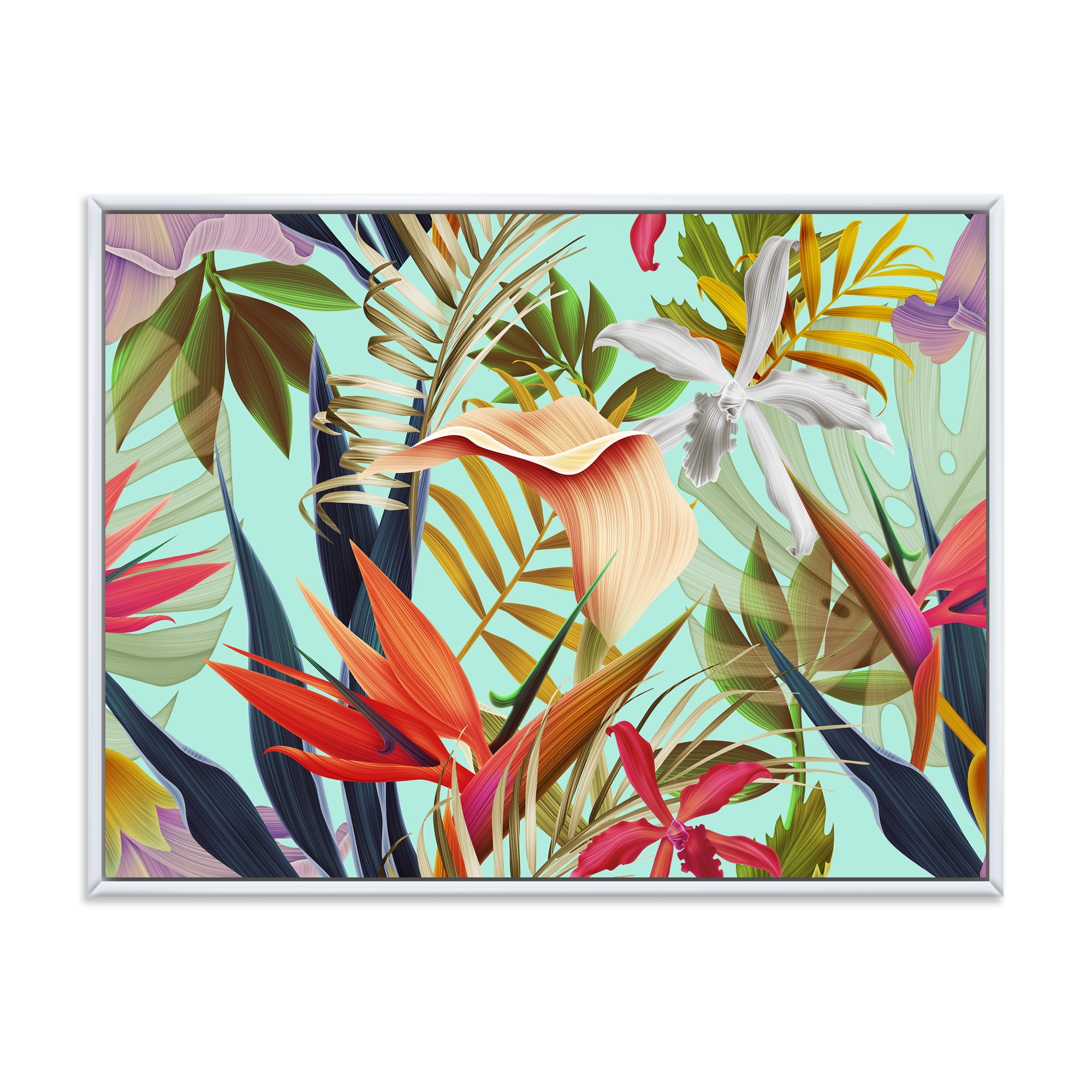 Designart 'VIntage Tropical Flowers II' Tropical Framed Canvas Wall Art Print