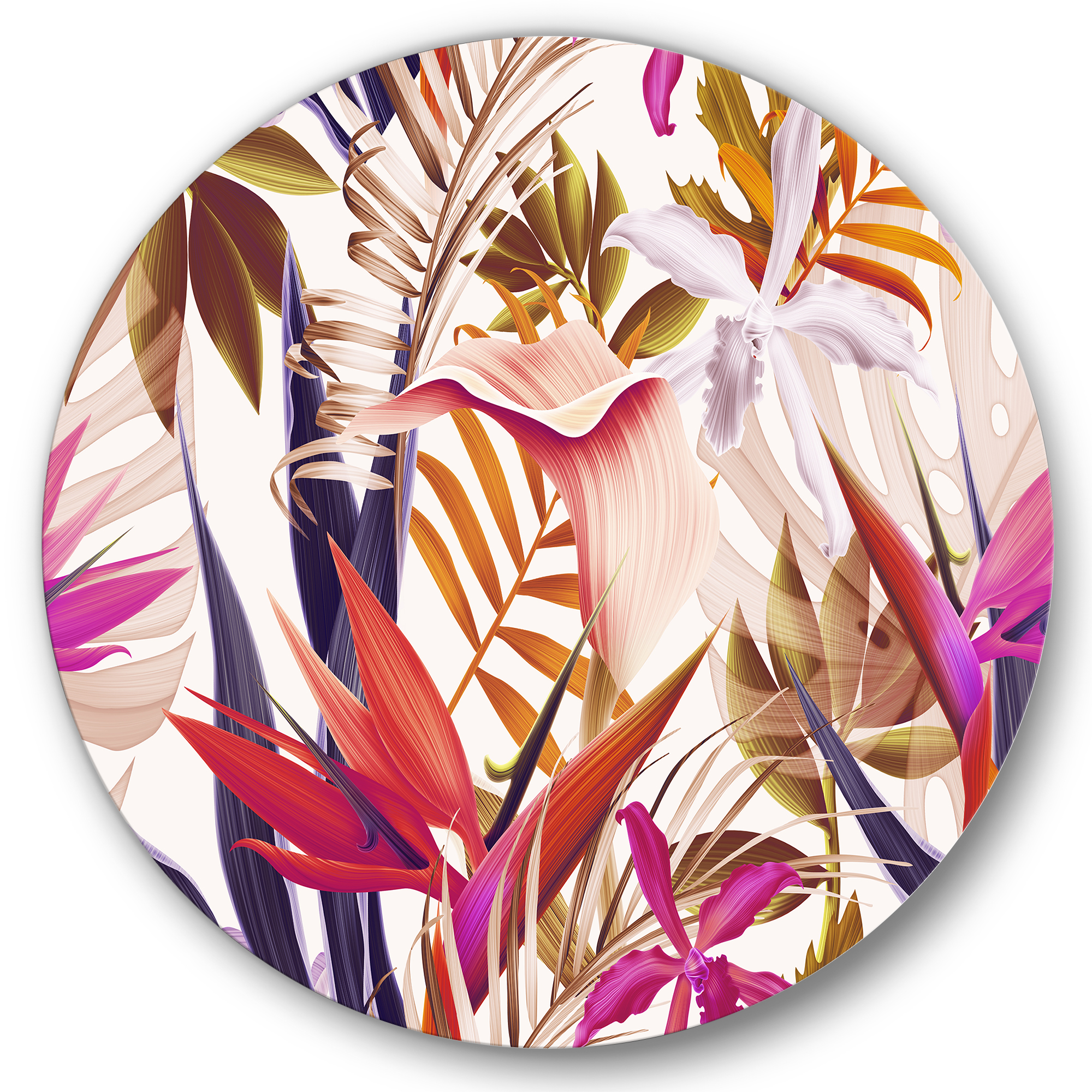 Designart 'VIntage Tropical Flowers III' Traditional Circle Metal Wall Art 29x29 - Disc of 29