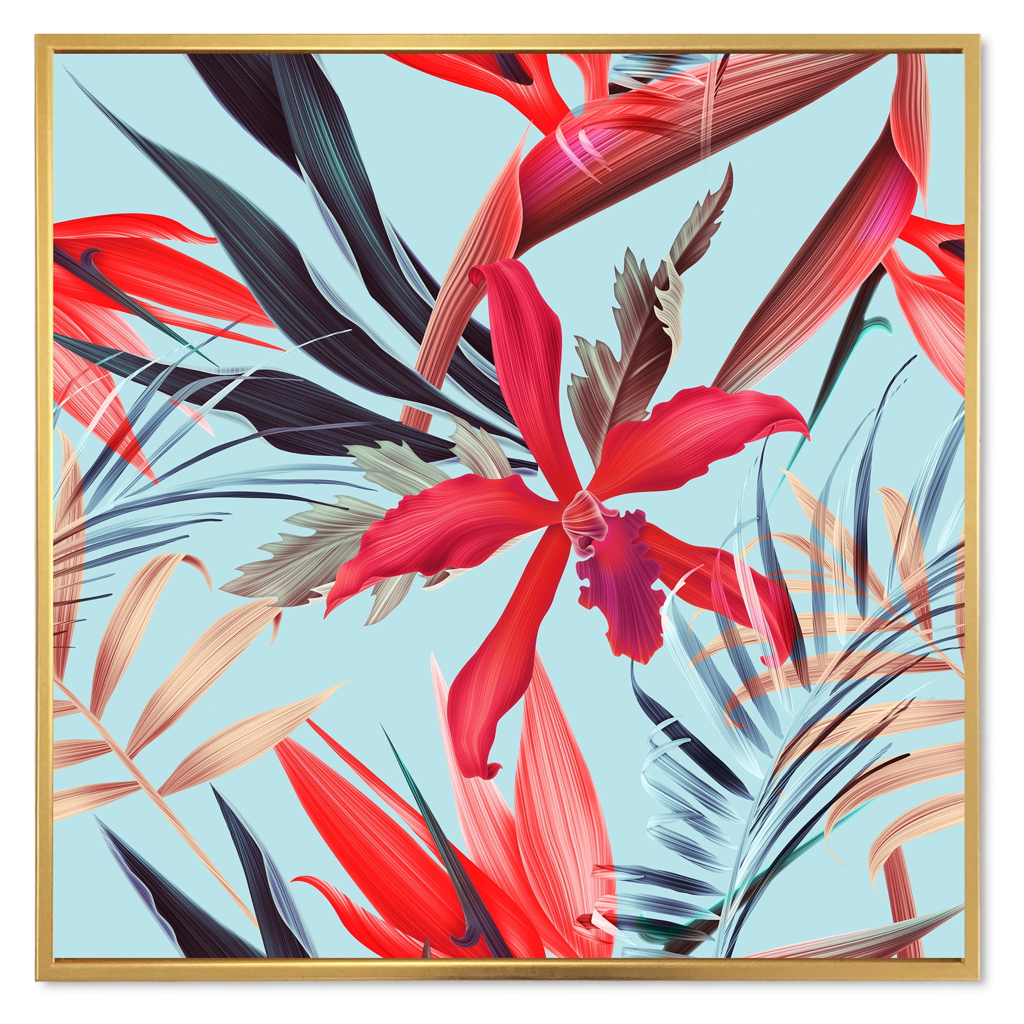 Designart 'VIntage Tropical Flowers IV' Traditional Framed Canvas Wall Art Print