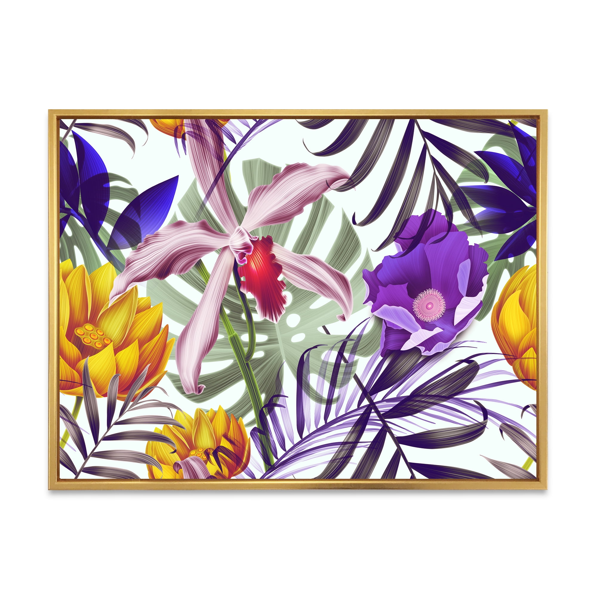 Designart 'VIntage Tropical Flowers IX' Traditional Framed Canvas Wall Art Print