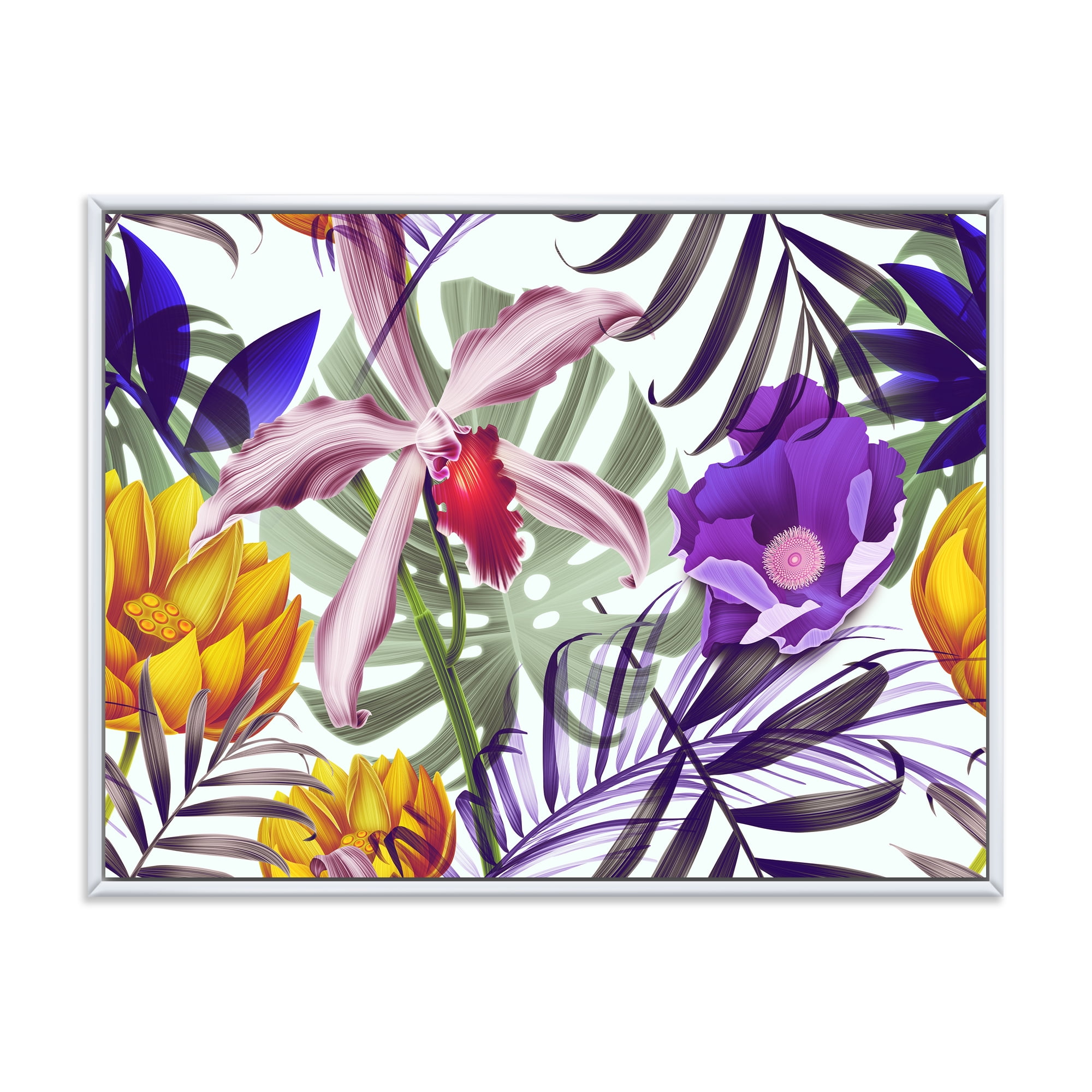 Designart 'VIntage Tropical Flowers IX' Traditional Framed Canvas Wall Art Print