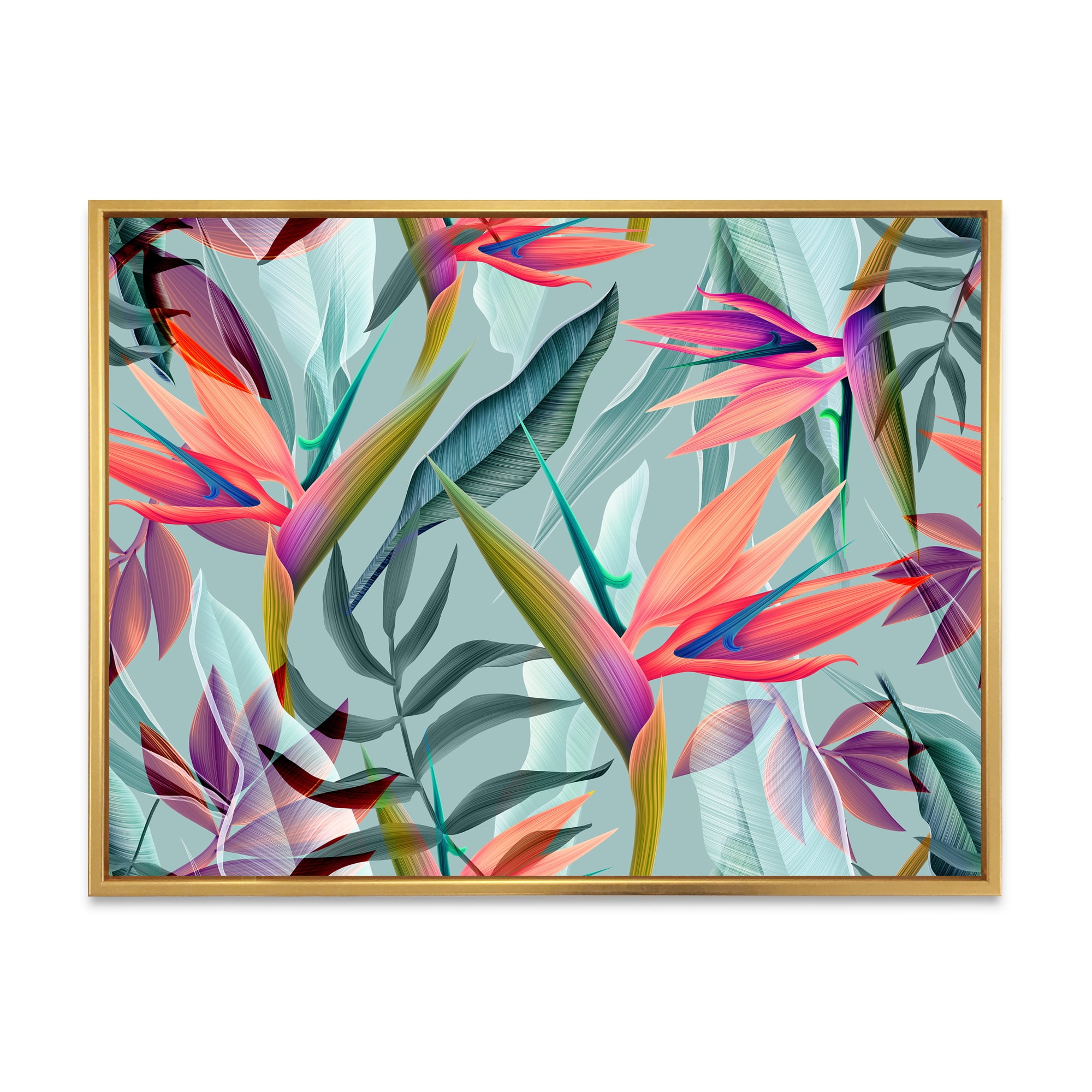 Designart 'VIntage Tropical Flowers V' Traditional Framed Canvas Wall Art Print